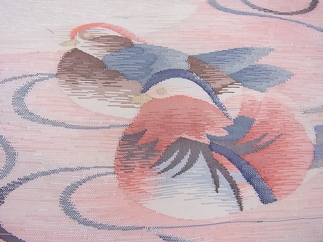 平和屋着物◎太鼓柄袋帯 すくい織 流水鴛鴦菊文 銀糸 逸品 BAAJ0976cm