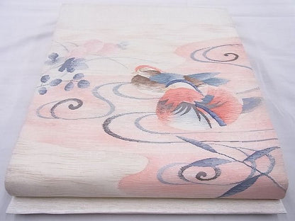 平和屋着物◎太鼓柄袋帯 すくい織 流水鴛鴦菊文 銀糸 逸品 BAAJ0976cm