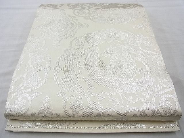 平和屋着物◎六通柄袋帯 鳳凰花唐草文 銀糸 逸品 BAAJ6876cm