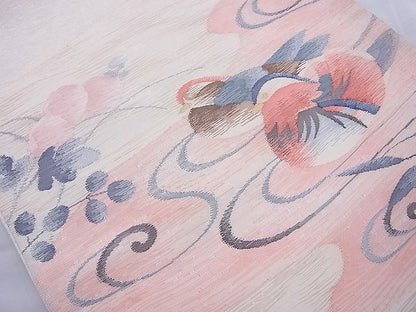 平和屋着物◎太鼓柄袋帯 すくい織 流水鴛鴦菊文 銀糸 逸品 BAAJ0976cm