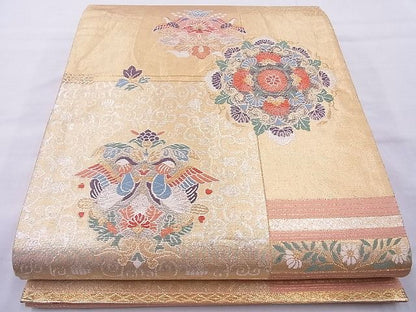 平和屋着物◎六通柄袋帯 唐織 正倉院花鳥文 金銀糸 逸品 BAAJ0978cm