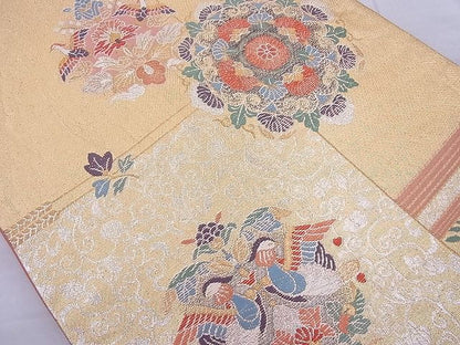 平和屋着物◎六通柄袋帯 唐織 正倉院花鳥文 金銀糸 逸品 BAAJ0978cm