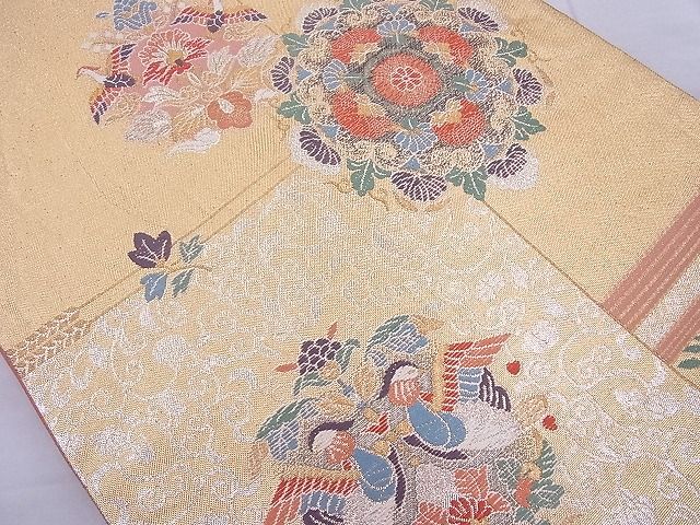 平和屋着物◎六通柄袋帯 唐織 正倉院花鳥文 金銀糸 逸品 BAAJ0978cm