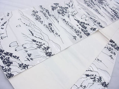 平和屋着物◎六通柄袋帯 樹林風景文 銀糸 逸品 BAAJ0989cm