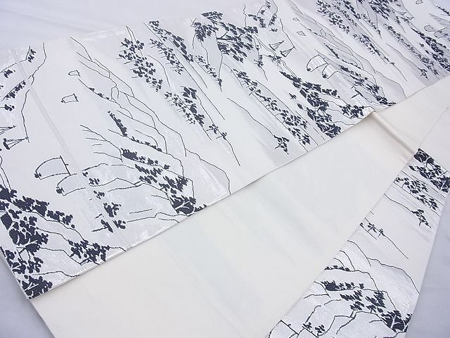 平和屋着物◎六通柄袋帯 樹林風景文 銀糸 逸品 BAAJ0989cm