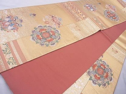 平和屋着物◎六通柄袋帯 唐織 正倉院花鳥文 金銀糸 逸品 BAAJ0978cm