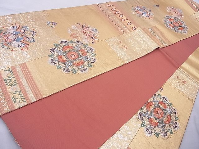 平和屋着物◎六通柄袋帯 唐織 正倉院花鳥文 金銀糸 逸品 BAAJ0978cm
