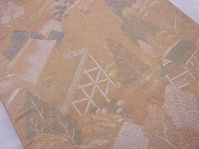 平和屋着物◎六通柄袋帯 樹林風景文 金銀糸 逸品 BAAJ0979cm