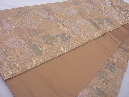平和屋着物◎六通柄袋帯 樹林風景文 金銀糸 逸品 BAAJ0979cm