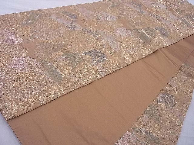 平和屋着物◎六通柄袋帯 樹林風景文 金銀糸 逸品 BAAJ0979cm