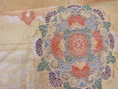 平和屋着物◎六通柄袋帯 唐織 正倉院花鳥文 金銀糸 逸品 BAAJ0978cm