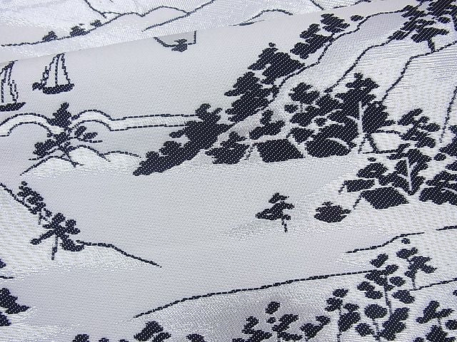 平和屋着物◎六通柄袋帯 樹林風景文 銀糸 逸品 BAAJ0989cm