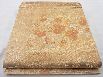 平和屋着物◎佐賀錦 六通柄袋帯 陽皇錦 蒔絵鴛鴦菊文 金糸 逸品 BAAJ6719cm