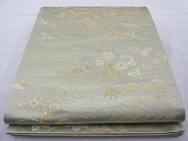 平和屋着物◎六通柄袋帯 鳳凰流水花文 金糸 逸品 BAAJ6702cm