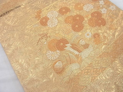 平和屋着物◎佐賀錦 六通柄袋帯 陽皇錦 蒔絵鴛鴦菊文 金糸 逸品 BAAJ6719cm