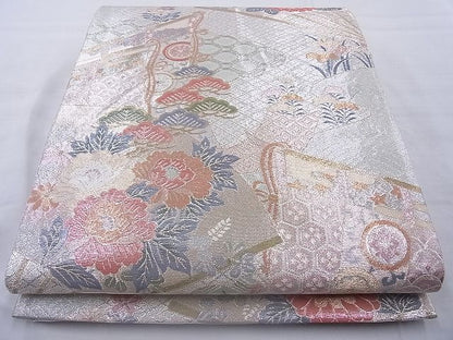 平和屋着物◎佐賀錦 六通柄袋帯 几帳扇面花文 金銀糸 逸品 BAAJ6712cm