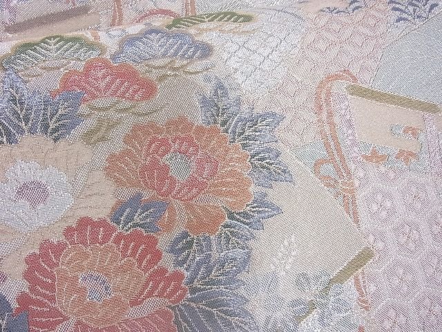 平和屋着物◎佐賀錦 六通柄袋帯 几帳扇面花文 金銀糸 逸品 BAAJ6712cm