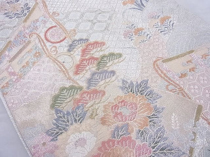 平和屋着物◎佐賀錦 六通柄袋帯 几帳扇面花文 金銀糸 逸品 BAAJ6712cm