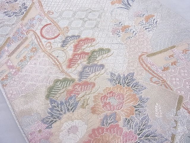 平和屋着物◎佐賀錦 六通柄袋帯 几帳扇面花文 金銀糸 逸品 BAAJ6712cm