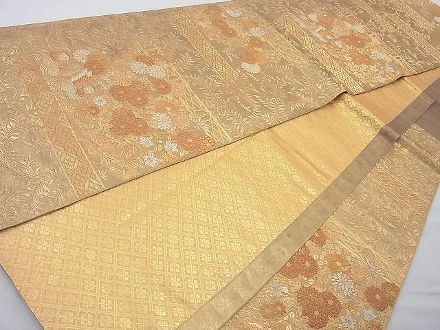 平和屋着物◎佐賀錦 六通柄袋帯 陽皇錦 蒔絵鴛鴦菊文 金糸 逸品 BAAJ6719cm