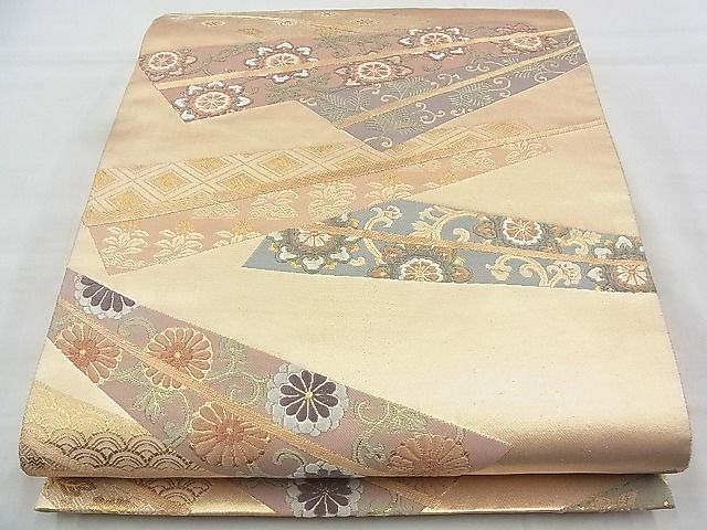 平和屋着物◎六通柄袋帯 唐織 扇有職文 金糸 逸品 BAAJ6731cm