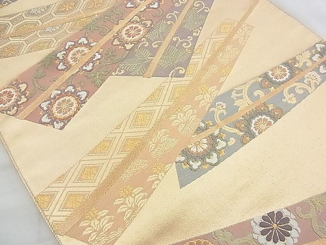 平和屋着物◎六通柄袋帯 唐織 扇有職文 金糸 逸品 BAAJ6731cm