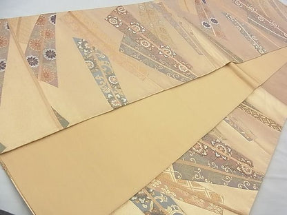 平和屋着物◎六通柄袋帯 唐織 扇有職文 金糸 逸品 BAAJ6731cm