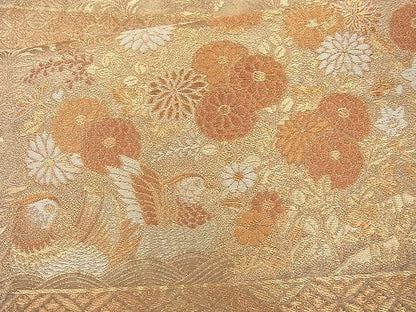 平和屋着物◎佐賀錦 六通柄袋帯 陽皇錦 蒔絵鴛鴦菊文 金糸 逸品 BAAJ6719cm