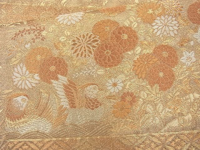 平和屋着物◎佐賀錦 六通柄袋帯 陽皇錦 蒔絵鴛鴦菊文 金糸 逸品 BAAJ6719cm