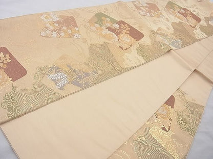 平和屋着物◎六通柄袋帯 唐織 織功 金糸 逸品 BAAJ6750cm
