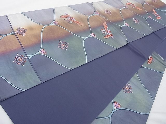 平和屋着物◎六通柄袋帯 網目花鳥文 引箔 逸品 BAAJ6748cm