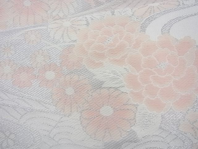 平和屋着物◎六通柄袋帯 唐織 流水秋草文 銀糸 BAAJ6744cm