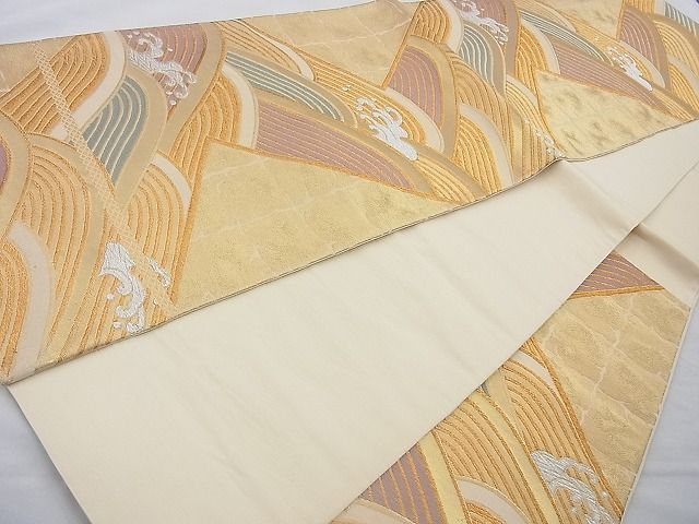 平和屋着物◎六通柄袋帯 唐織 立波文様 金銀糸 逸品 BAAJ6749cm