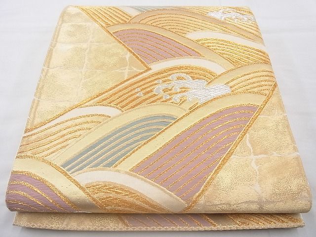 平和屋着物◎六通柄袋帯 唐織 立波文様 金銀糸 逸品 BAAJ6749cm