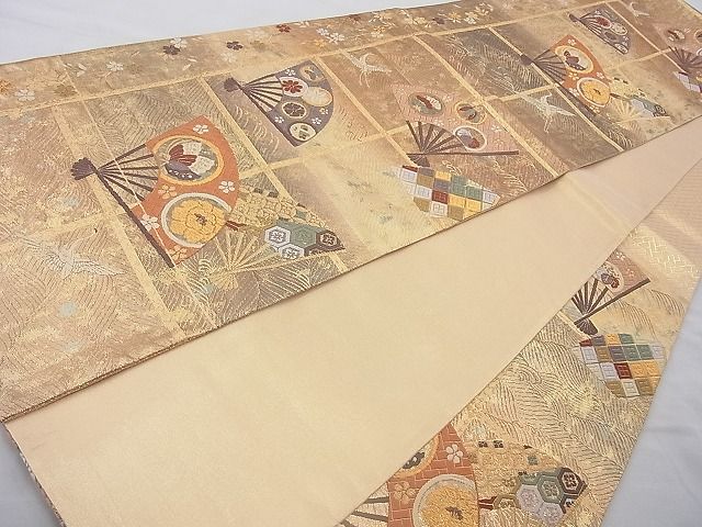 平和屋着物◎佐賀錦 六通柄袋帯 遊彩唐織 扇面散らし 金糸 引箔 逸品 BAAJ6754cm