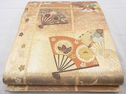 平和屋着物◎佐賀錦 六通柄袋帯 遊彩唐織 扇面散らし 金糸 引箔 逸品 BAAJ6754cm