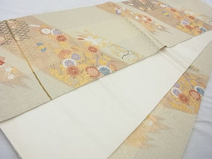 平和屋着物◎六通柄袋帯 菊 金糸 逸品 BAAJ6760cm