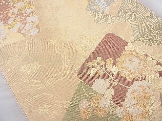 平和屋着物◎六通柄袋帯 唐織 織功 金糸 逸品 BAAJ6750cm