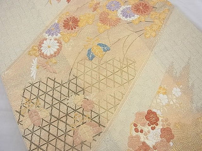 平和屋着物◎六通柄袋帯 菊 金糸 逸品 BAAJ6760cm