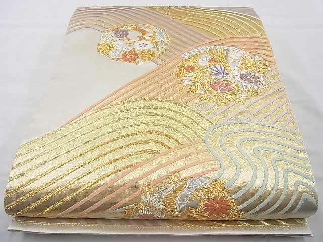 平和屋着物◎六通柄袋帯 唐織 立波花丸文 金銀糸 逸品 BAAJ6752cm