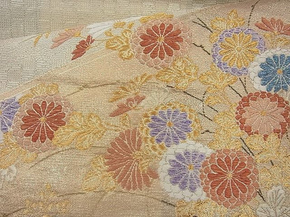 平和屋着物◎六通柄袋帯 菊 金糸 逸品 BAAJ6760cm