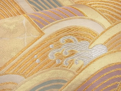 平和屋着物◎六通柄袋帯 唐織 立波文様 金銀糸 逸品 BAAJ6749cm