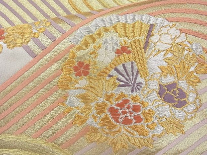 平和屋着物◎六通柄袋帯 唐織 立波花丸文 金銀糸 逸品 BAAJ6752cm