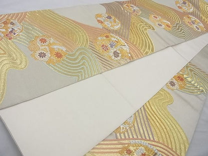 平和屋着物◎六通柄袋帯 唐織 立波花丸文 金銀糸 逸品 BAAJ6752cm
