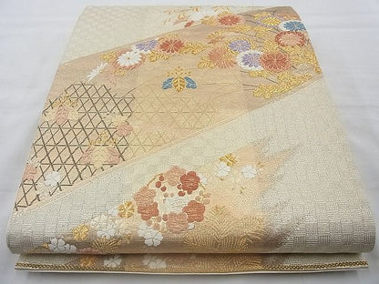 平和屋着物◎六通柄袋帯 菊 金糸 逸品 BAAJ6760cm