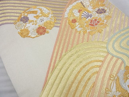平和屋着物◎六通柄袋帯 唐織 立波花丸文 金銀糸 逸品 BAAJ6752cm