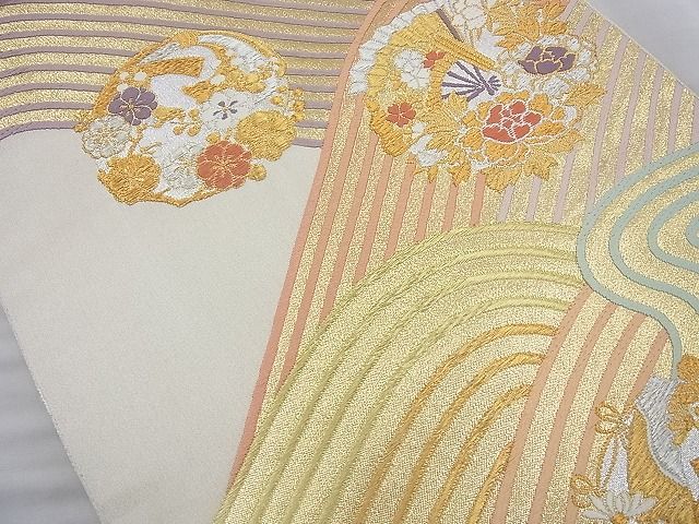 平和屋着物◎六通柄袋帯 唐織 立波花丸文 金銀糸 逸品 BAAJ6752cm