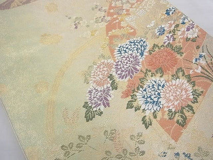 平和屋着物◎六通柄袋帯 唐織 地紙吉祥花文 金糸 逸品 BAAJ6774cm