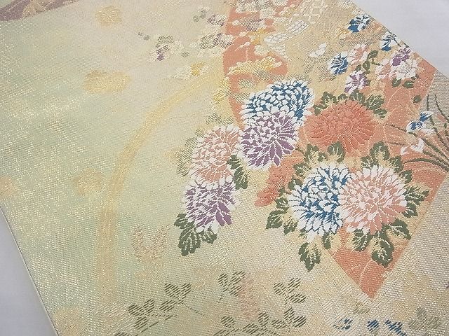 平和屋着物◎六通柄袋帯 唐織 地紙吉祥花文 金糸 逸品 BAAJ6774cm