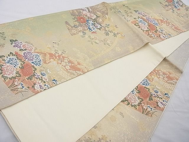平和屋着物◎六通柄袋帯 唐織 地紙吉祥花文 金糸 逸品 BAAJ6774cm